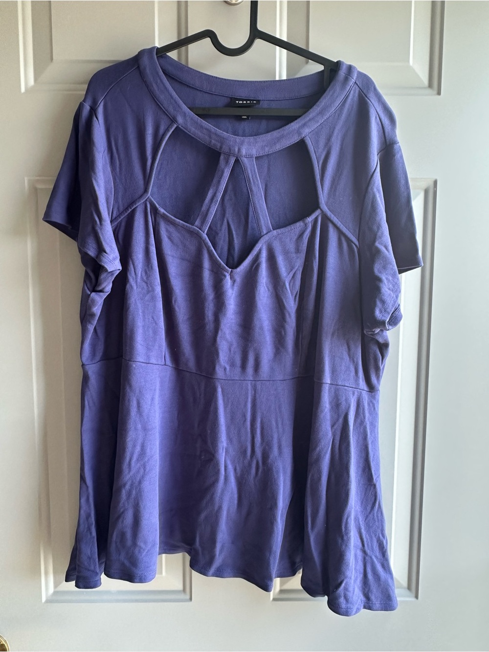 Women’s Short-Sleeve Purple Top with Decorative Front Panels